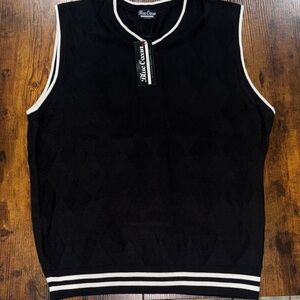 Blue Ocean Collection Brand New Mens. Black Sweater Vest w/White Trim-Size XL